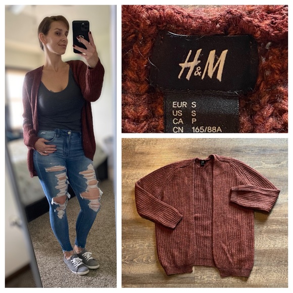 H&M Sweaters - H&M Chunky Knit Cardigan Sweater Burgundy Burnt Orange Small